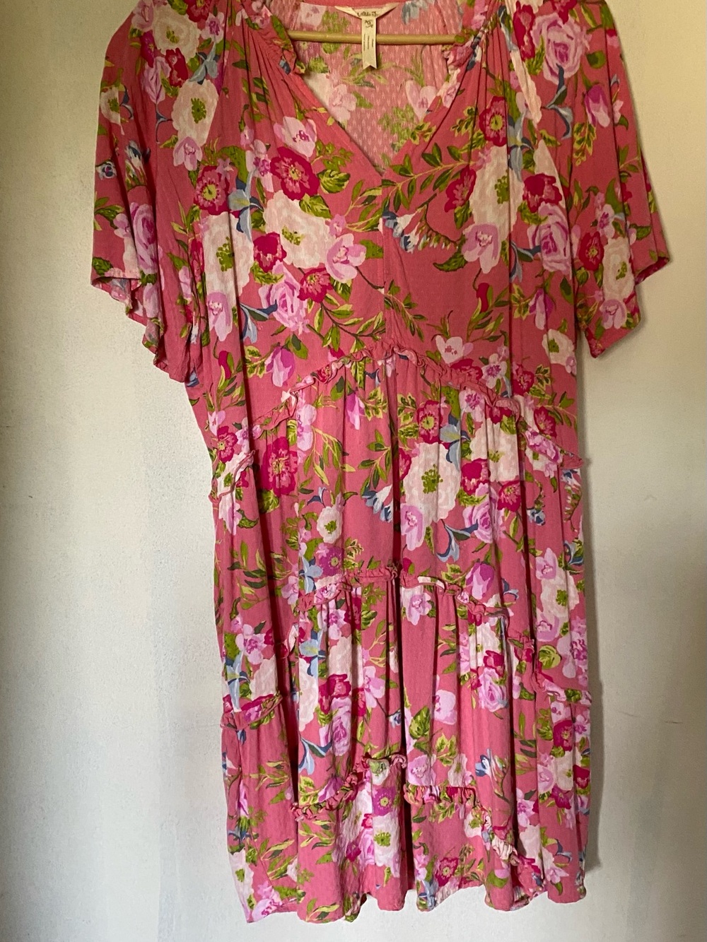Matilda Jane Pink Floral Rayon Top with Green and Blue Accents